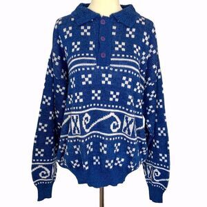 CANDA vintage pullover blue and white sweater size L